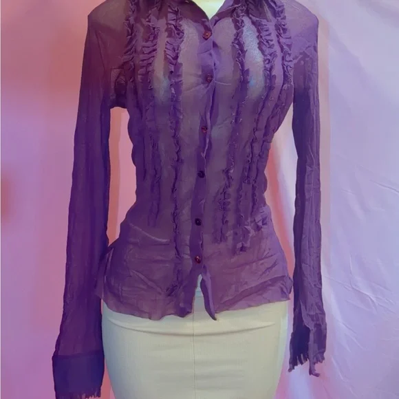 ❌❌❌❌Fuzzi Sheer Purple Ruffle Blouse. Not For Sale - Picture 3 of 4